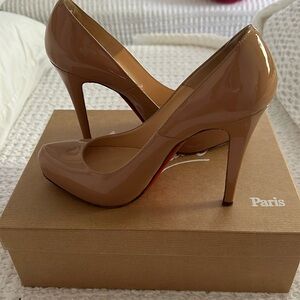 christian louboutin rolando 120 patent calf. nude size 38.5